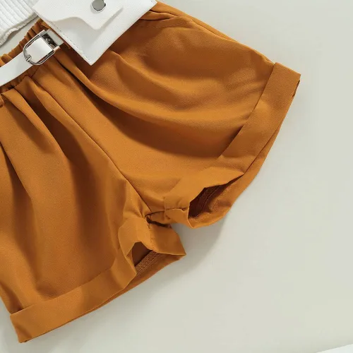 Miniatura 27 de TheFound Trajes de verano para niñas pequeñas, sin mangas, de punto acanalado, halter, pantalones cortos, ropa para recién nacidos, conjunto de 3