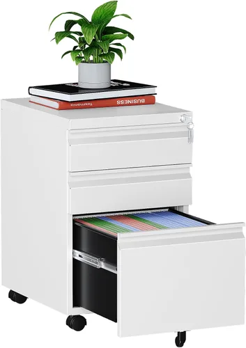Miniatura 20 de MIIIKO - Archivador de metal con 3 cajones con ruedas, archivador móvil para debajo del escritorio de oficina en el hogar, archivadores totalmente