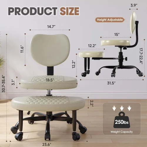 Miniatura 2 de Silla de oficina con patas cruzadas, sillas giratorias de 360° para adultos, silla de oficina ergonómica de patas cruzadas ajustable en altura