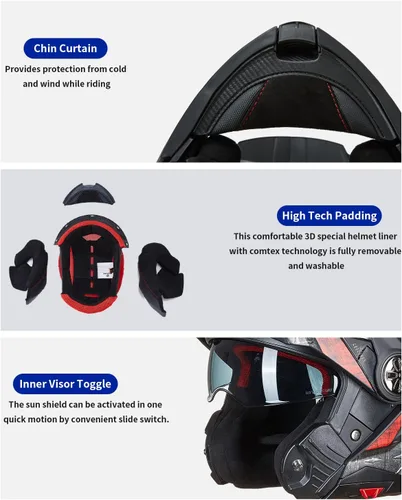 Miniatura 5 de ILM - Casco modular de cara completa para motocicleta, ATV, tres en uno, para moto de nieve, con visera antiniebla Pinlock, para hombres y mujeres