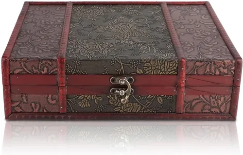 HERCHR Caja de almacenamiento de madera vintage con tapa y cerradura de aleación, caja decorativa de almacenamiento de joyas para recuerdos,