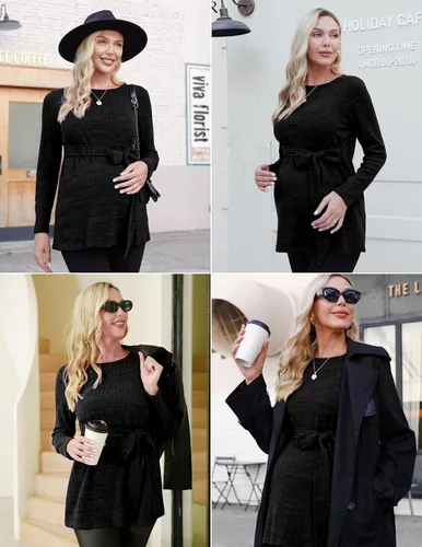 Miniatura 2 de Ekouaer Camisas de maternidad de manga larga para mujer, blusas casuales de punto acanalado para embarazadas, tallas S-XXL