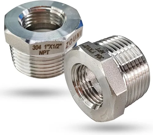 2 Piezas Buje Hexagonal Reductor, Acero Inoxidable 304 de 1" Macho NPT a 1/2" Hembra NPT (1"MNPT - 1/2"FNPT) Accesorio de Tubería Buje Hexagonal,