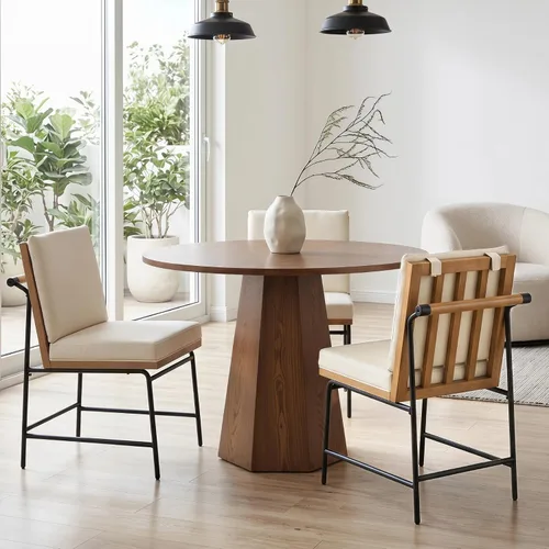 Juego de 2 sillas de comedor modernas, tapizadas de piel sintética con marco de metal, cómodas sillas auxiliares de mediados de siglo para comedor,