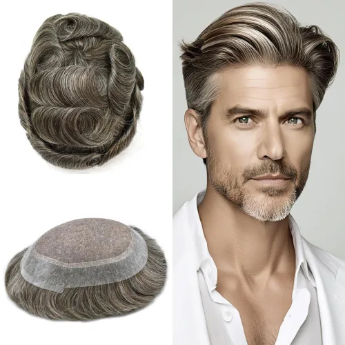 Miniatura 93 de Tupé para hombres, piezas de cabello humano real, sistema de unidades de cabello natural, línea capilar natural, pieza de repuesto para hombres