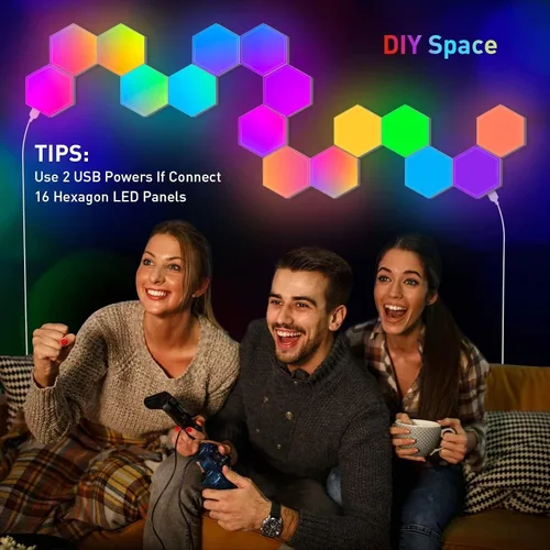 Miniatura 7 de NIUCOO Paneles de pared con luces LED hexagonales, luces RGB inteligentes para juegos con aplicación y sincronización de música, azulejos
