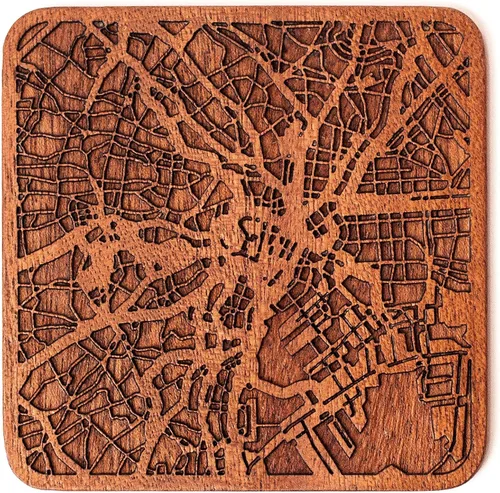 Miniatura 107 de Posavasos Amsterdam Map by O3 Design Studio, 1 pieza, posavasos de madera Sapele con mapa de la ciudad, hecho a mano, varias ciudades opcionales