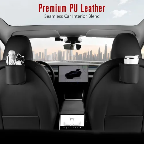 Miniatura 5 de Organizador de cuero para tazas de automóvil (paquete de 2) Portavasos con clip antideslizante para asiento trasero, puerta lateral del automóvil