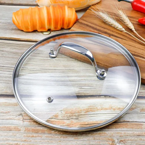 Miniatura 7 de Tapa de olla de vidrio transparente de 8 pulgadas para funda de repuesto para sartén Con mango de puente de arco de acero inoxidable plateado