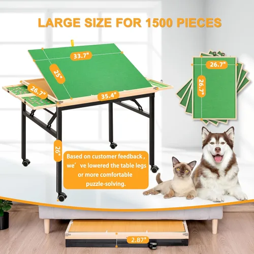 Miniatura 2 de Mesa y tablero de rompecabezas BittPicc con 4 cajones - Ángulo de inclinación ajustable, ruedas y patas plegables sin necesidad de montaje
