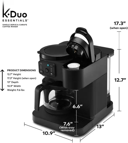 Miniatura 3 de K-Duo Essentials Coffee Maker for Hot and Iced Drinks, Single Serve KCup Pod Brewer and 12 Cup Carafe Drip Coffee Pot, 72 oz Water Reservoir,Pause &