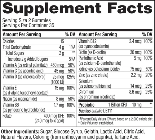 Miniatura 10 de OLLY Gomitas Multivitamínicas Multi + Probióticas para Adultos, 1 mil millones de UFC, suplemento masticable de apoyo digestivo e inmunológico