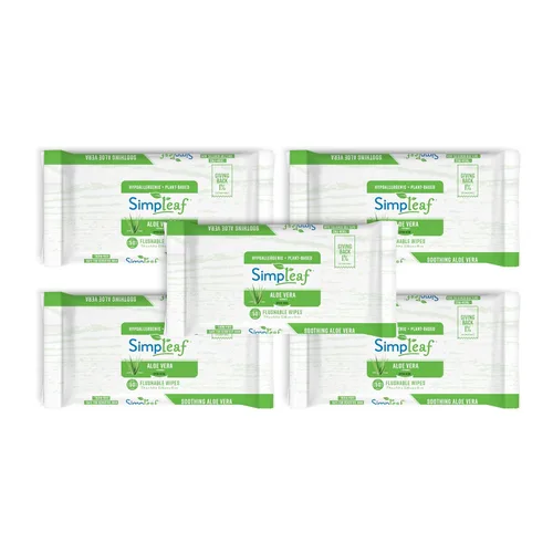 Miniatura 19 de Simpleaf Toallitas húmedas desechables de aloe vera, ecológicas, sin parabenos ni alcohol, hipoalergénicas y seguras para pieles sensibles, fórmula