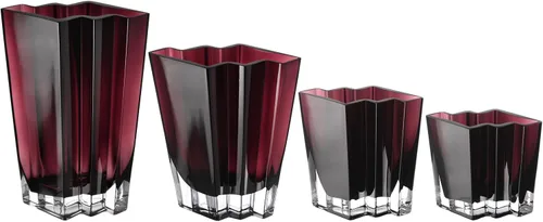 Miniatura 4 de Jarrón de cristal, amatista, diseño cheurón, 5.5 pulgadas de altura, resistente, fabricado en Europa, por Barski