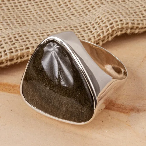 Miniatura 5 de NOVICA Obsidian Plata de ley 925. Cóctel Anillo "asimétrico Negro