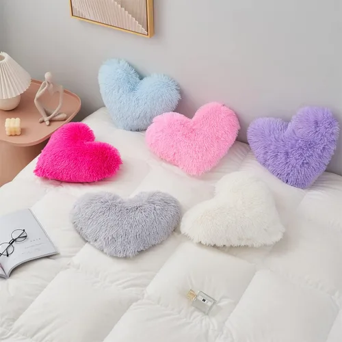 Miniatura 2 de MOOWOO Almohada de corazón esponjosa de felpa, almohadas peludas para regalos, almohada de amor, cierre de cremallera, Navidad, día de la madre, Azul