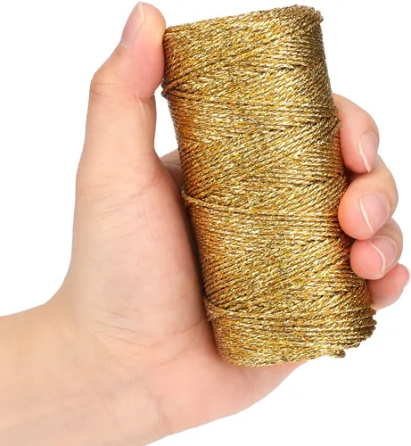 Miniatura 4 de jijAcraft cuerda de oro de 328 pies - hilo de oro metálico de 1.5 mm para envolver regalos sin estiramiento - cordón brillante dorado para envolver