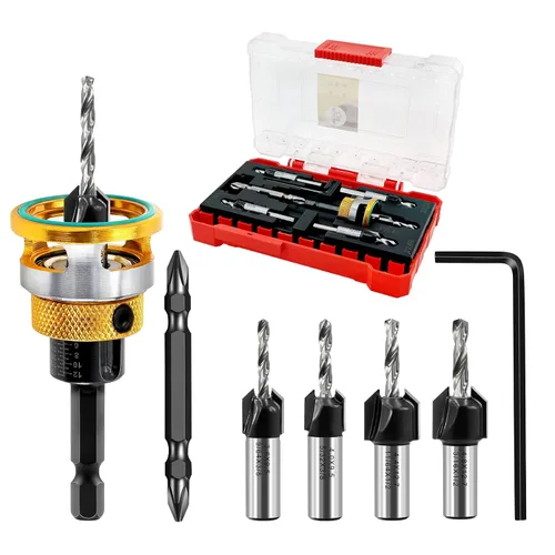 Juego de brocas avellanadas - HSS M2 - Broca de profundidad ajustable para tornillo de madera de EE. UU., 1/8" 9/64" 5/32" 11/64" 3/16" 82°