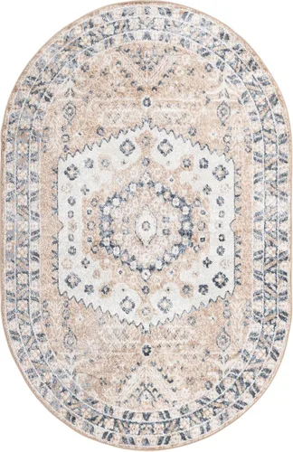 Miniatura 3 de Unique Loom Oxford Collection - Alfombra Sheldonian (5 x 8 pies, ovalada, beige y azul marino)