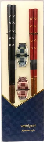 Ishida WABIYORI 60181 Tsukiyama - Palillos para parejas, incluye soporte para palillos
