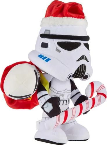 Miniatura 2 de Mattel Muñeco y adorno de Star Wars Stormtrooper, juguete suave de 10 pulgadas con gorra de Santa, bastón de caramelo y saco que almacena