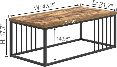 Miniatura 2 de FOLUBAN Mesa de café, moderna mesa de sala de estar de madera y metal, mesa de té rectangular industrial, marrón rústico, 43.3 pulgadas