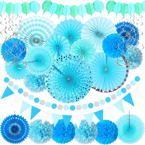 Miniatura 14 de Juego de 35 piezas de decoración para fiesta con abanicos de papel - Pom Poms del Cinco de Mayo, banderines, guirnaldas, pancartas, remolinos