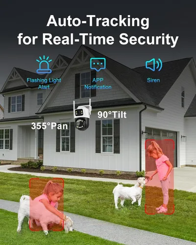 Miniatura 3 de Cámara de seguridad inalámbrica de doble lente de 6MP para exteriores, cámara de vigilancia WiFi para el hogar, PTZ, panorámica de 355°, inclinación