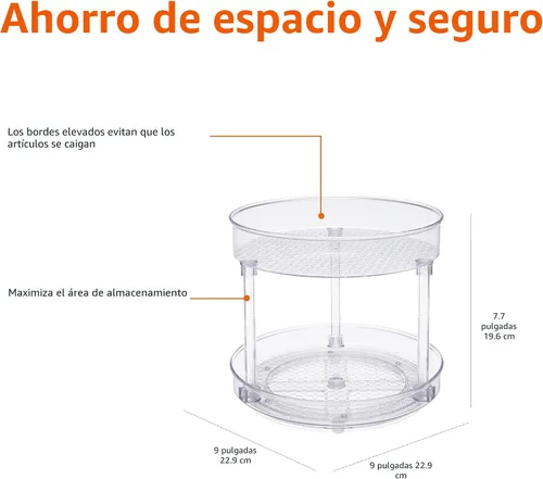 Miniatura 3 de Amazon Basics Lazy Susan - Organizador giratorio para especias y condimentos, 9 pulgadas de diámetro, 2 niveles, transparente