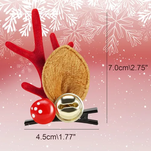 Miniatura 2 de Boobeen Pinza de pelo de Navidad - 2 pares de lindas orejas de reno, accesorio para el cabello con cuernos, horquilla con diadema para el pelo