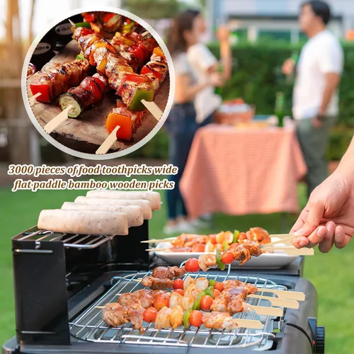 Miniatura 3 de Minatee 3000 piezas de pinchos de bambú para aperitivos, palillos de dientes, brochetas anchas de madera para brochetas de cóctel, kababs de frutas