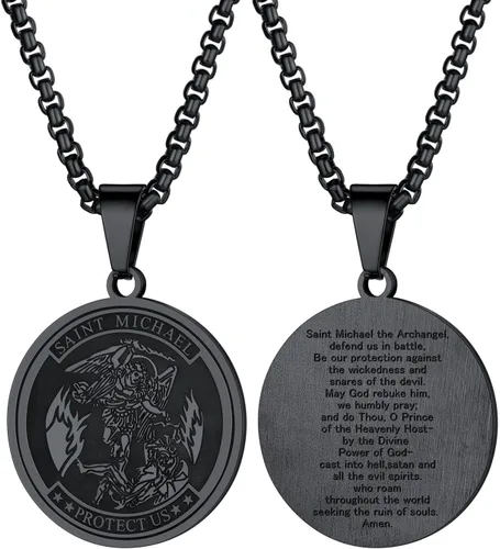 Miniatura 215 de U7 Saint Benedict/Michael Medal Necklace, 316L Stainless Steel Virgin Mary Necklace for Men Women, Bible Verse Protection Necklace Catholic