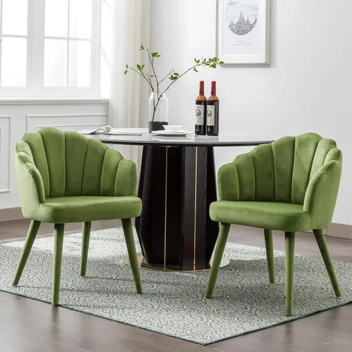 Miniatura 15 de Juego de 2 sillas de comedor de terciopelo negro modernas, sillas laterales de tapicería con patas de madera tapizadas para el hogar, cocina, sala