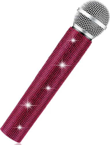 Miniatura 8 de Sanwuta Micrófono falso con diamantes de imitación brillantes, micrófono de juego de plástico con purpurina para disfraz de fiesta de cosplay