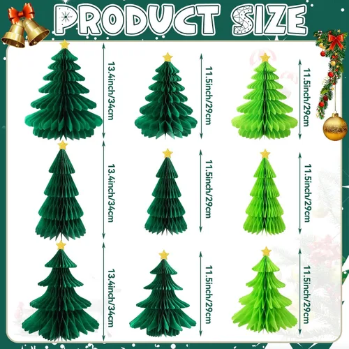 Miniatura 4 de 6 piezas de árbol de Navidad de panal, tres tamaños de papel 3D de Navidad colgantes para decoración de árbol de Navidad, suministros de fiesta