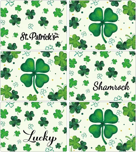 Miniatura 8 de Juego de 6 manteles individuales del Día de San Patricio de cuadros búfalo de plástico, manteles individuales de trébol de la suerte bendecidos