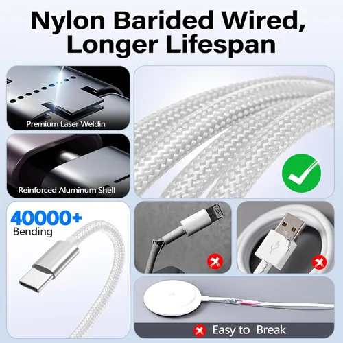 Miniatura 4 de Esenciales de viaje para cargador de Apple Watch, cargador de iPhone, cable de carga múltiple 3 en 1 tipo C/Lightning/magnético con bloque