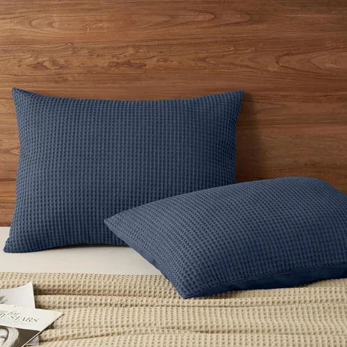 Miniatura 23 de PHF Funda de almohada 100% algodón con tejido de gofre, 18 x 18 pulgadas, sin relleno, paquete de 2 elegantes fundas de almohada cuadradas Gris claro