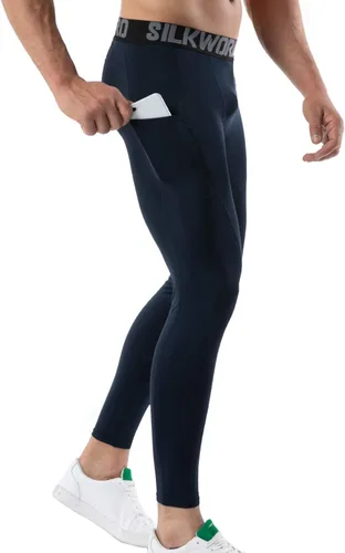 Miniatura 2 de SILKWORLD Paquete de 1 a 3 pantalones de compresión para hombre, con bolsillos, leggings de gimnasio y secado fresco