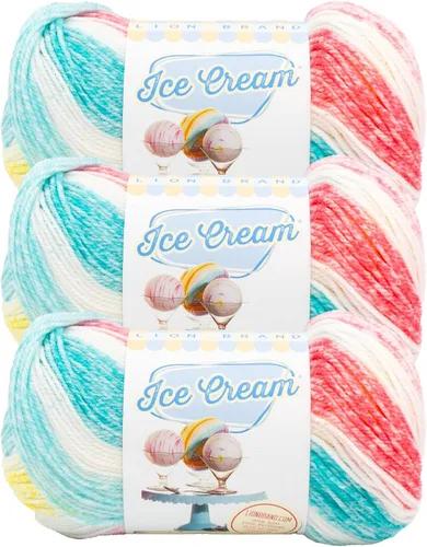 Miniatura 9 de Lion Brand Yarn, Hilo para Bebé Ice Cream para tejer, ganchillo y manualidades, Baseball Nut, 1 paquete, fibra acrílica colorida de peso DK