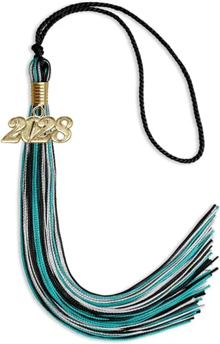 Miniatura 61 de Endea Graduation Borla mixta de triple color con gota de fecha dorada (negro/dorado/blanco, 2021)