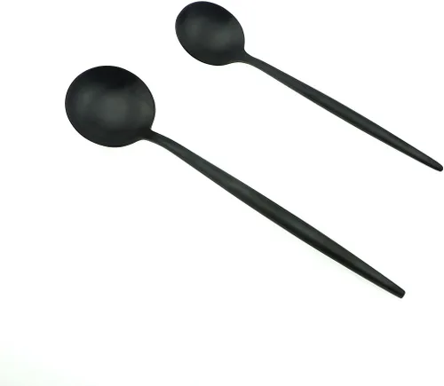 Miniatura 5 de JASHII 18/10 mate negro cubiertos de acero inoxidable 5 piezas Set, cuchillo tenedor ensalada tenedor postre cuchara de la cena, servicio de 1, lujo