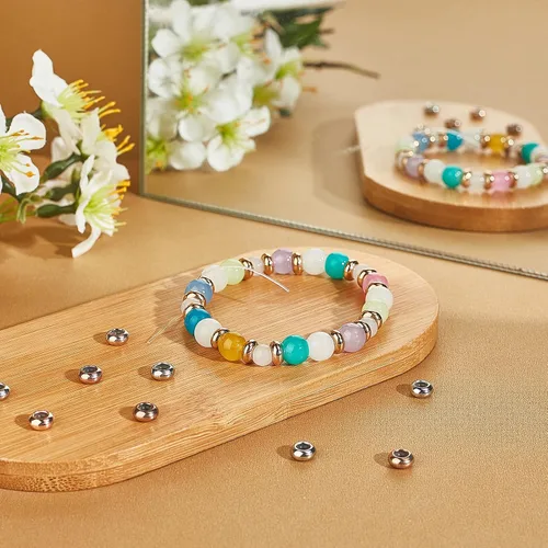Miniatura 6 de PH PandaHall 60 cuentas deslizantes de silicona de latón, 3 colores de 0.276 in, cierres deslizantes para bricolaje pulseras europeas collares