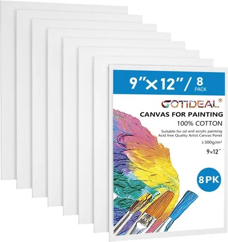 Miniatura 13 de GOTIDEAL Lienzos para pintura, 10 x 10 pulgadas, paquete de 12 paneles de lienzo planos en blanco imprimados profesionales, 100% algodón, tableros