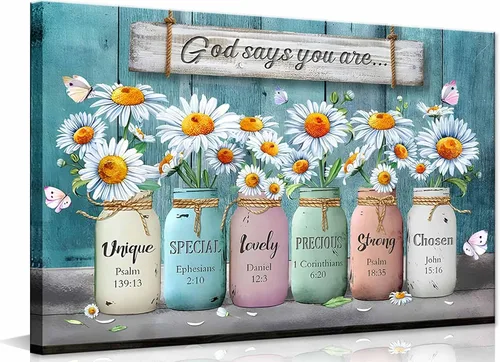 Lienzo enmarcado con texto en inglés "God Says You Are Inspirationa", arte para pared, versículos de la Biblia, decoración de pared, póster de Flor