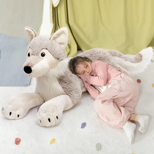 Miniatura 2 de MaoGoLan Animal de peluche grande de lobo para niño, peluche de lobo gigante para niña, coyote de peluche para niño, peluche de coyote realista