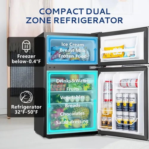 Miniatura 7 de Mini refrigerador de 3.2 pies cúbicos con congelador, refrigerador retro de 2 puertas y congelador de bajo ruido, eficiencia energética, 7 modos