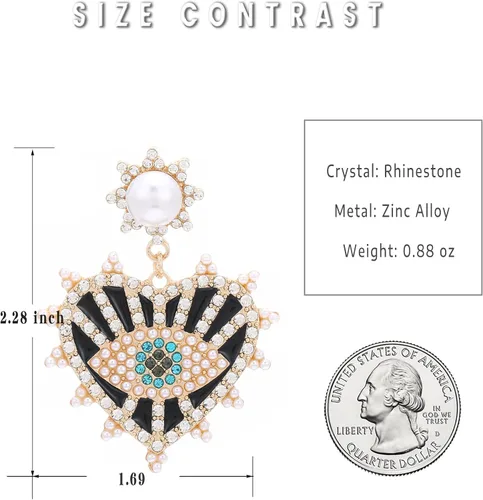 Miniatura 2 de Aretes de ojo malvado, aretes colgantes de cristal con forma de corazón para mujer, aretes colgantes grandes