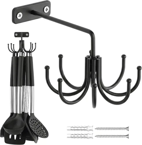 ZEDODIER Soporte para utensilios de cocina, ganchos de cocina giratorios de 360° para colgar utensilios, estante de utensilios de metal resistente