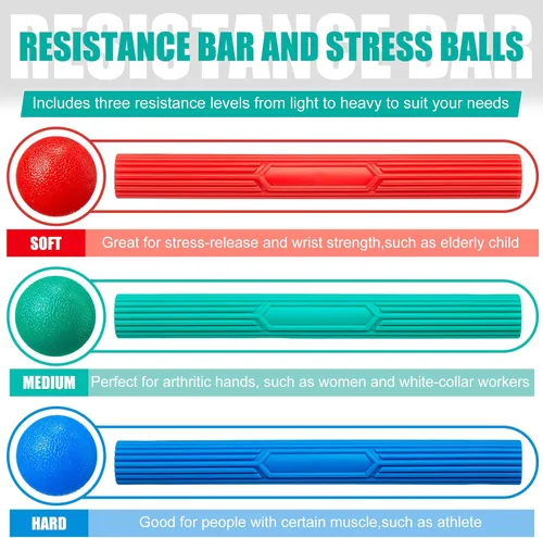 Miniatura 3 de Silipull 3 barras ejercitadoras de mano con 3 pelotas de ejercicio de mano, barras de resistencia para terapia física, bolas flexibles de codo